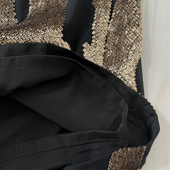 $595 ROBERT RODRIGUEZ Gold Sequin Black MINI SILK Cocktail DRESS ( 2 ) - Picture 6 of 6